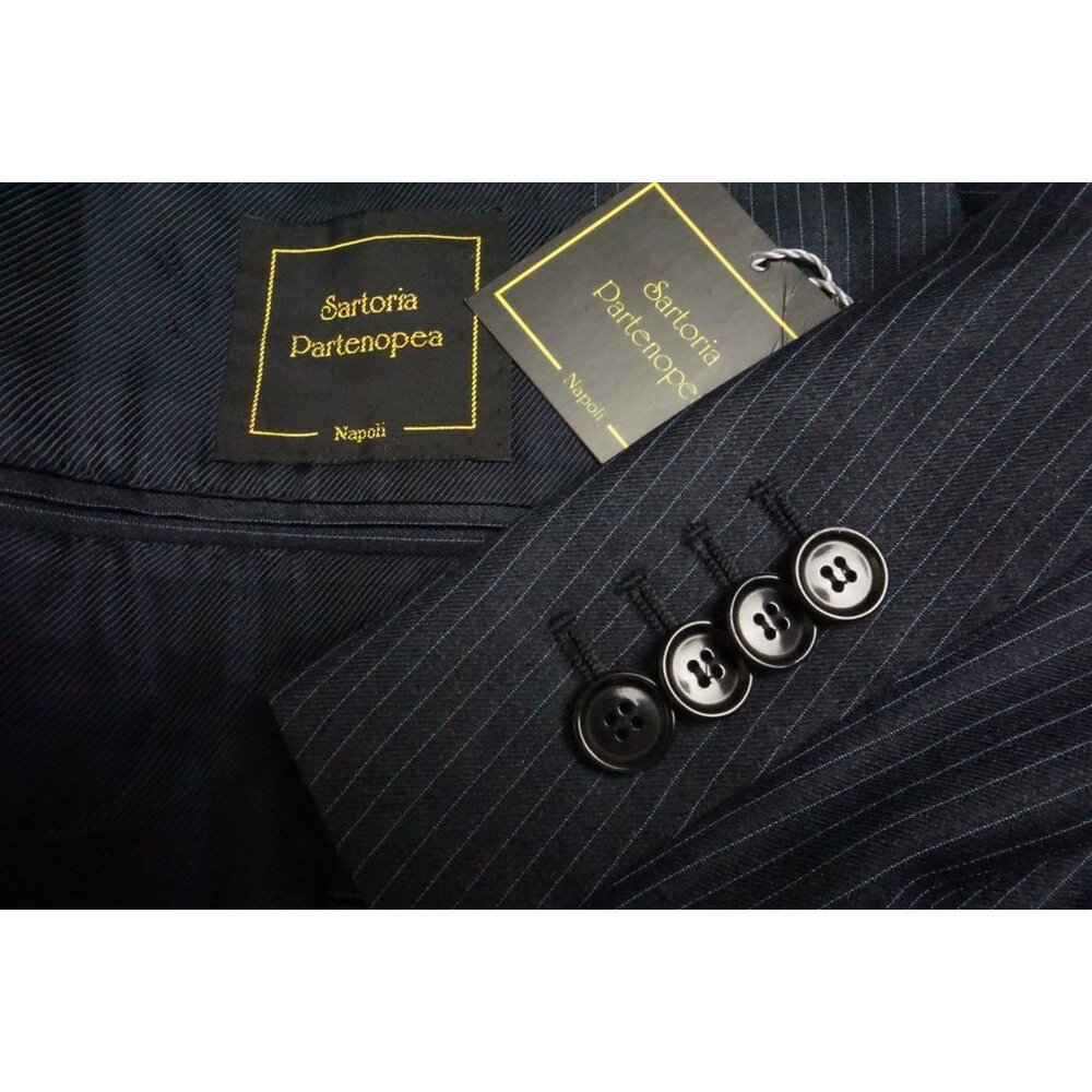 Sartoria Partenopea Blue Pinstriped Wool 2 Pc Suit Jacket Pants 46R BRAND NEW